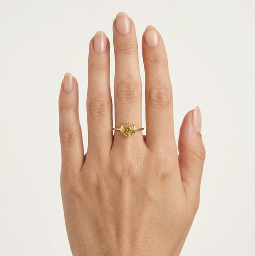 Moldavit-Runder-Gelbgold-Damenring
