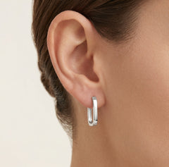 Rectangular Hoop White Gold Earrings with Huggie Closure