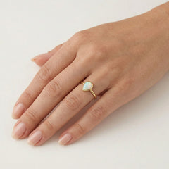 Wide pear opal gold ring