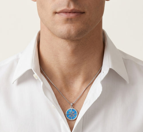 Blue opal compass pendant