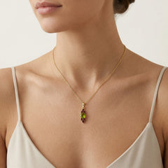 Celestial Radiance in Yellow Gold with Moldavite Central Stone and Garnet