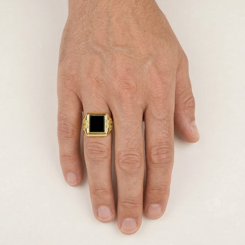 Black onyx square ring with greek design