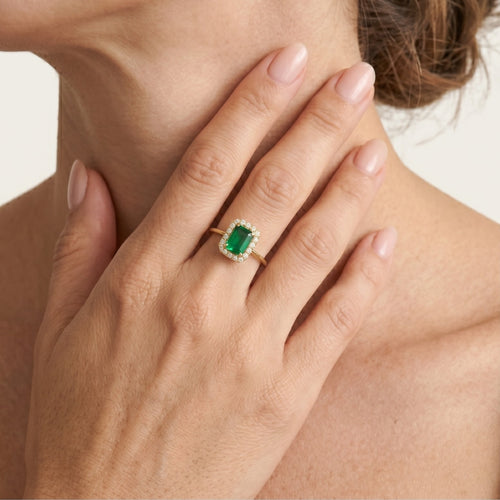 Rectangle green quartz gold ring