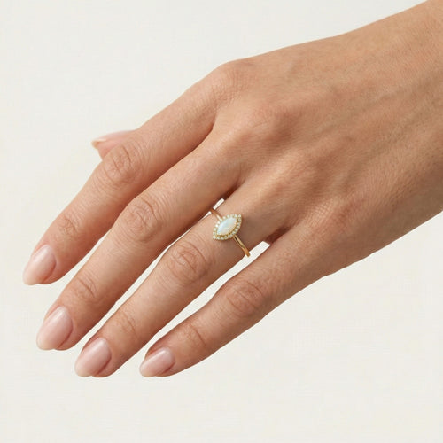 Marquise white opal gold ring
