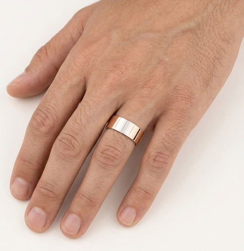 Bague de mariage massive en or blanc et or rose