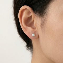Square white opal studs
