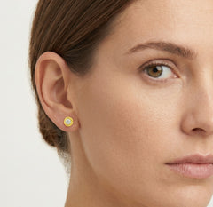 Lustrous gold with round cubic zirconia stud earrings