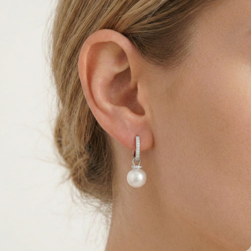 Pendientes colgantes de perla y diamante