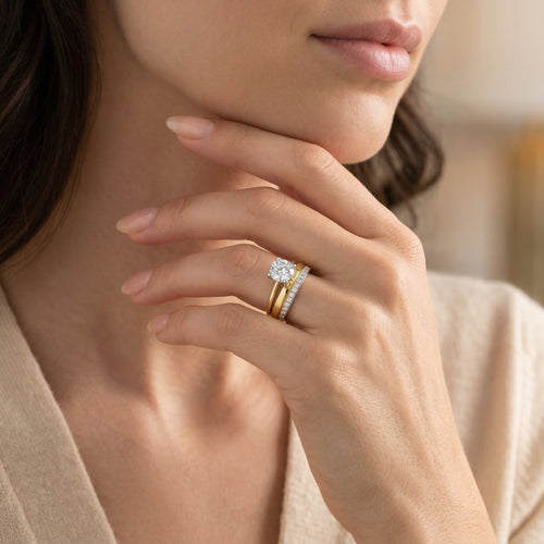 Lustrous cubic zirconia two tone gold ring