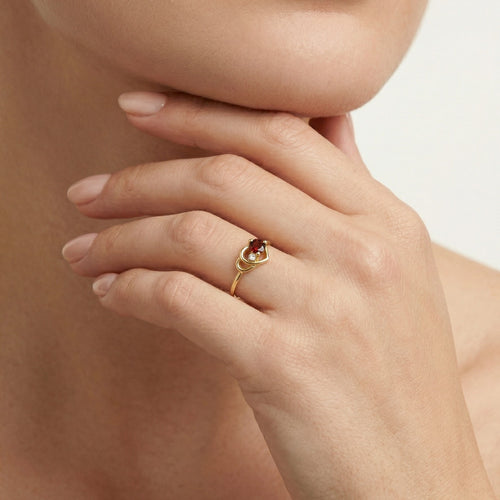Bague cœur en grenat et zircone cubique