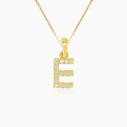 Pendentif en or de la lettre "E" avec zircons