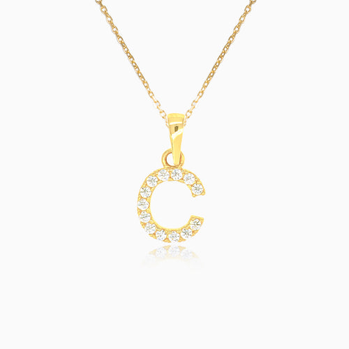 Pendentif lettre "C" en or avec zircons