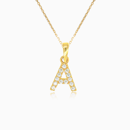 Pendentif lettre "A" en or avec zircons