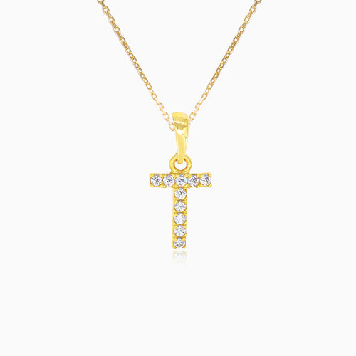 Gold-Anhänger mit dem Buchstaben T und Zirkonias