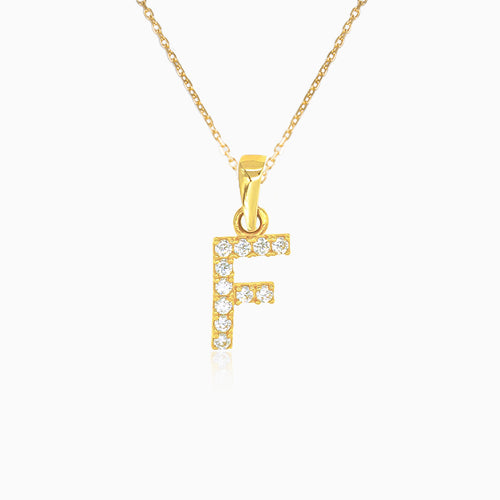 Pendentif en or de la lettre "F" avec zircons