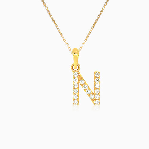 Pendentif en or de la lettre "N" avec zircons