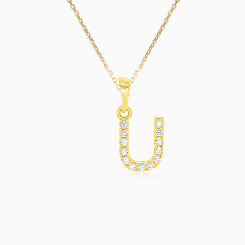 Pendentif en or lettre "U" avec zircons