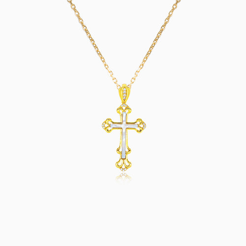 Goldkreuz mit Perlmutt und Zirkonen