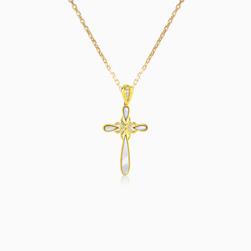Goldkreuz mit Perlmutt und Zirkonen