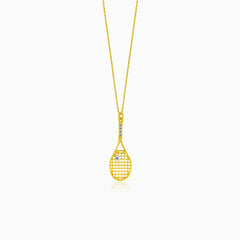 Collar de oro con raqueta de tenis y circonitas