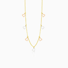 Gold-Halskette mit zweifarbigen Herzen