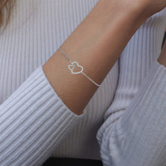 Silver two-hearted bracelet with cubic zirconia
