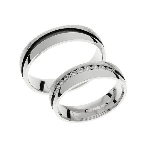 Halb mattierter, halb polierter Ehering mit schwarzem Rhodium