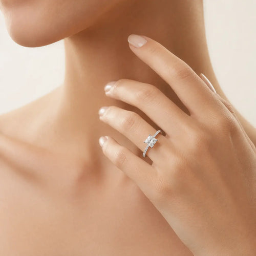 Sterling Silver Princess Cut Pavé Ring