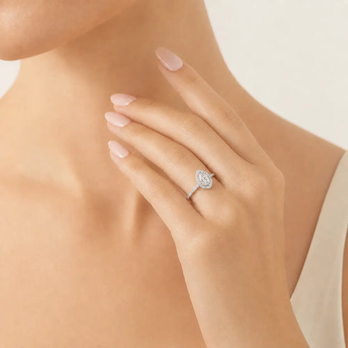 Sterling Silver Pear Halo Ring