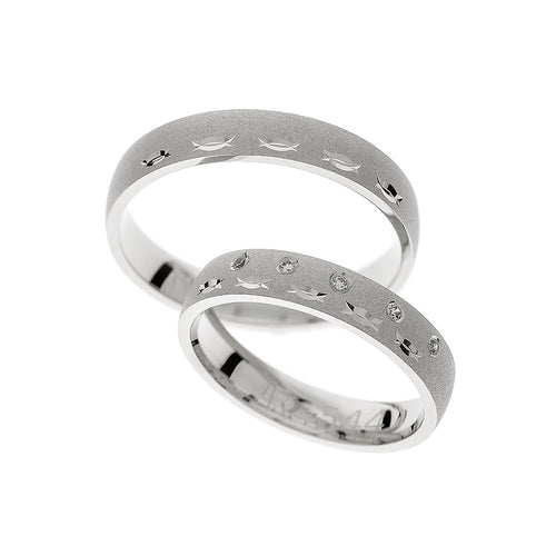 Matte white gold wedding rings set