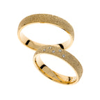 Sandblasted sparkly yellow gold wedding rings