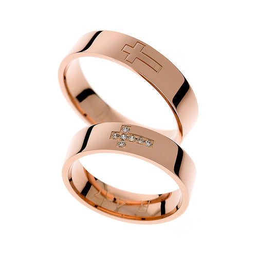 Roségold Eheringe mit Kreuz