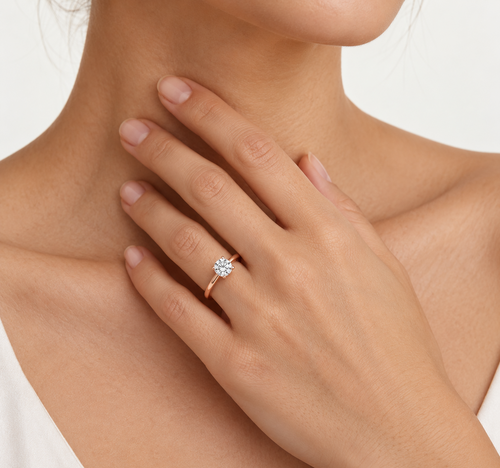 Solitérní prsten s kulatým diamantem z růžového zlata