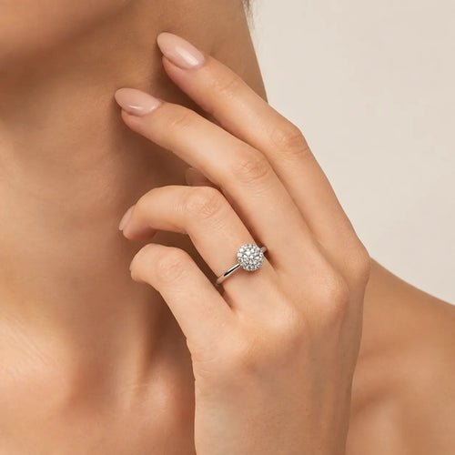 White Gold Cubic Zirconia Halo Ring