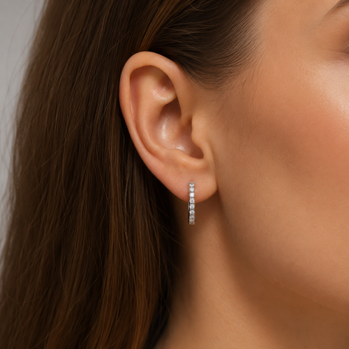 Sterling Silver Pavé Hoop Earrings