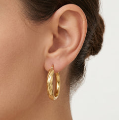 Yellow gold oval hoop earrings