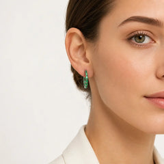 Sterling Silver Synthetic Emerald Hoop Earrings