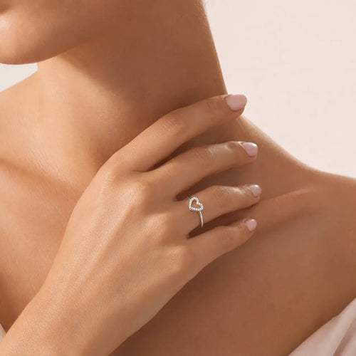 Sterling Silver Pavé Heart Embrace Ring