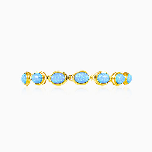 Classic Yellow Gold Bracelet with Blue Opals