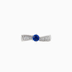 Blauer Saphir- und Diamant-Baguette-Ring