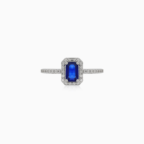 Royal Weißgold-Diamantring mit Saphir