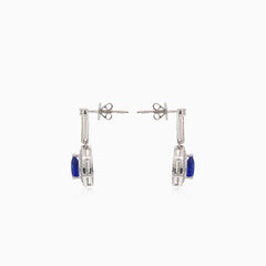 Diamond gold dangle puzette earrings with sapphire