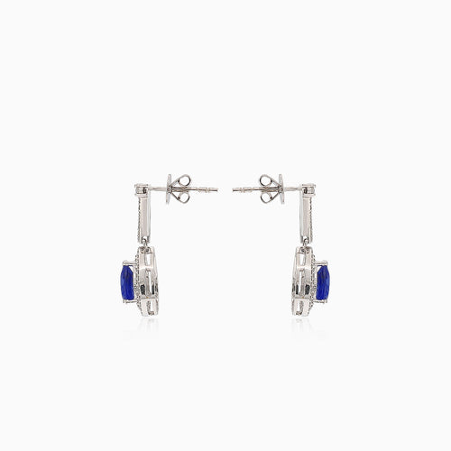 Diamond gold dangle puzette earrings with sapphire