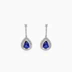 Diamond gold dangle puzette earrings with sapphire