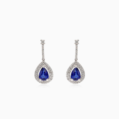 Diamond gold dangle puzette earrings with sapphire