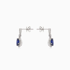 Elegant white gold diamond and sapphire drop earrings