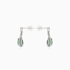 White gold diamond and emerald drop earrings