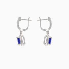 White gold diamond and sapphire dangle earrings