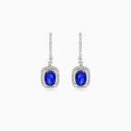 White gold diamond and sapphire dangle earrings