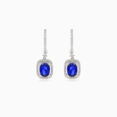 White gold diamond and sapphire dangle earrings